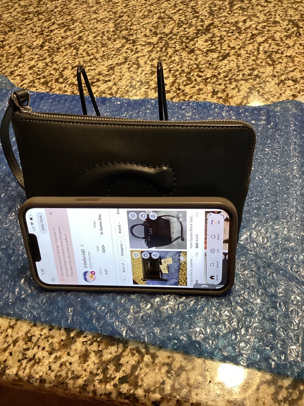Coach Black Leather C Logo Wristlet - Picture 5 of 5